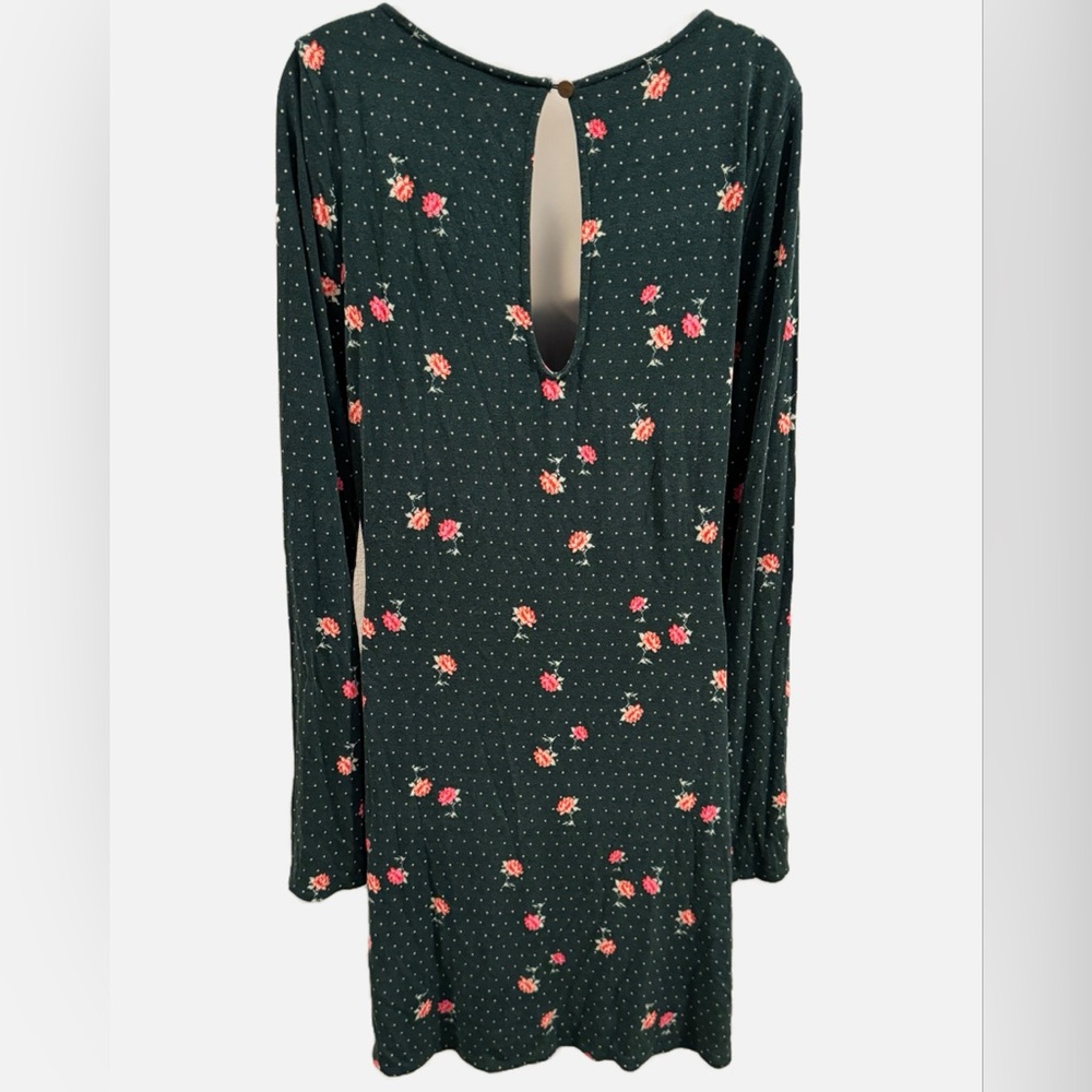 Free People | Celia Mini Dress - Emerald Jewel Floral/Polka Dot Print - Ruched - Picture 8 of 13